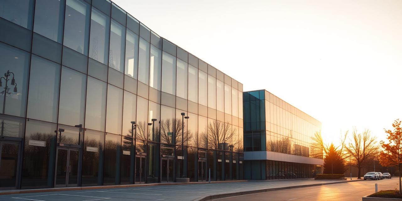 Modern commercial building at golden hour